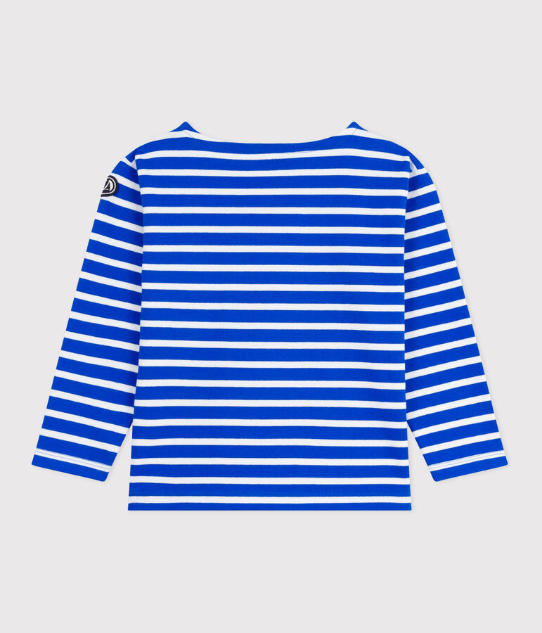 Children's unisex long-sleeved cotton Breton top PERSE blue/MARSHMALLOW white