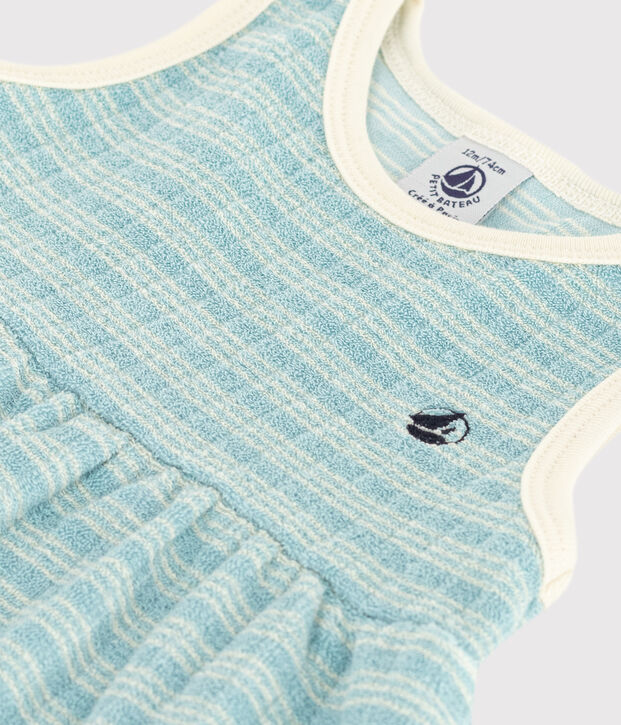 Babies' Sleeveless Striped Brushed Terry Towelling Dress green/ecru