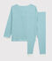 Unisex Striped Cotton/lyocell Pyjamas MIROIR blue/MARSHMALLOW white