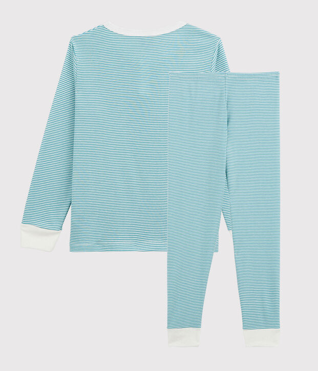 Boys' Stripy Cotton and Lyocell Pyjamas blue/white