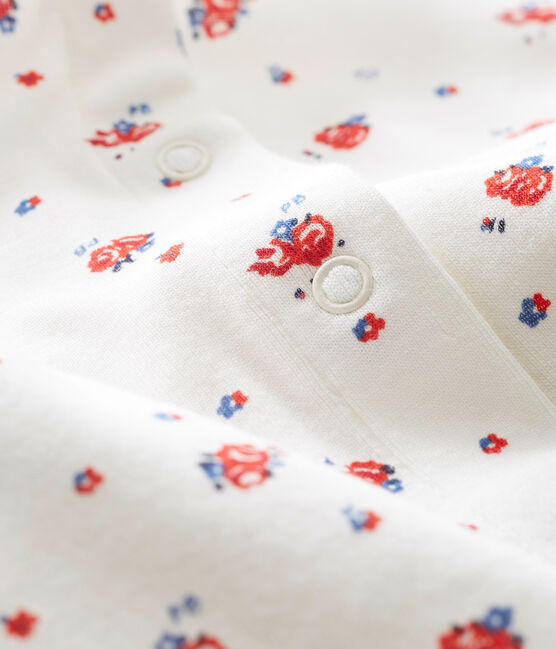 Baby girl's sleepsuit in brushed print soft cotton. MARSHMALLOW white/MULTICO white