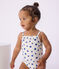 Babies' one-piece heart print ruffled swimsuit. white/blue