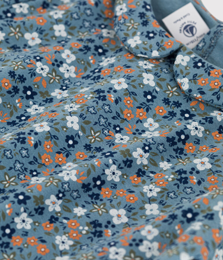 Girls' Long-Sleeved Floral Cotton T-Shirt blue/multicolor