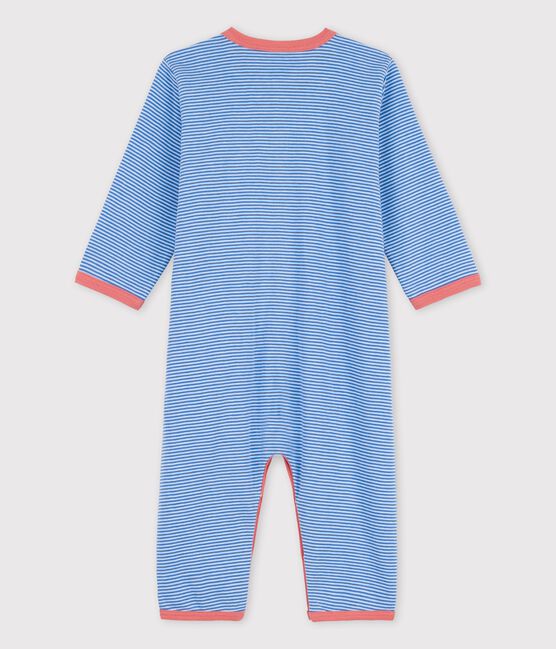 Babies' Stripy Organic Cotton Footless Sleepsuit BRASIER blue/MARSHMALLOW grey