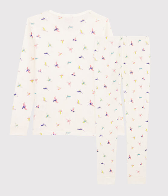 Girls' Snugfit Birds Print Ribbed Pyjamas MARSHMALLOW white/MULTICO white