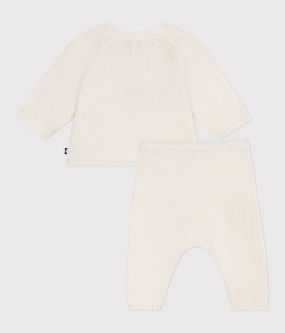 Babies' two-piece wool and cotton jacquard knit set MARSHMALLOW white