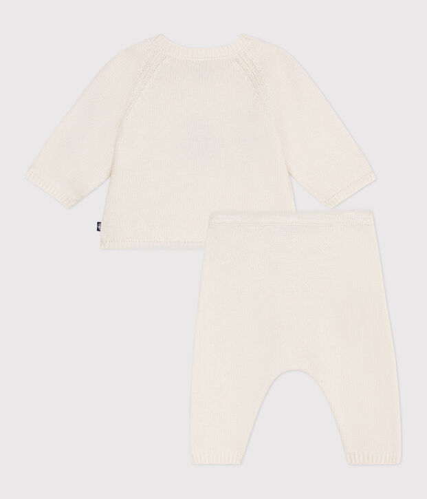 Babies' two-piece wool and cotton jacquard knit set white