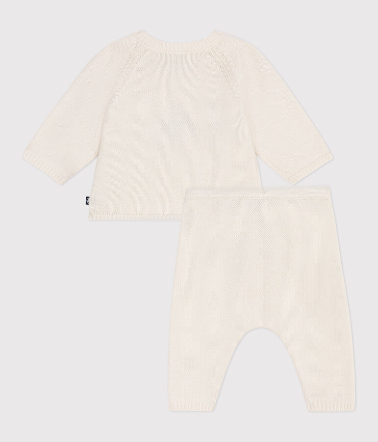 Babies' two-piece wool and cotton jacquard knit set white
