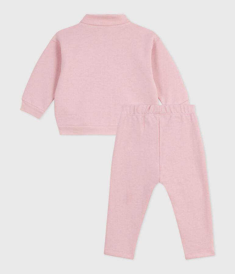 Babies' sweatshirt and trousers set in plain cotton pink