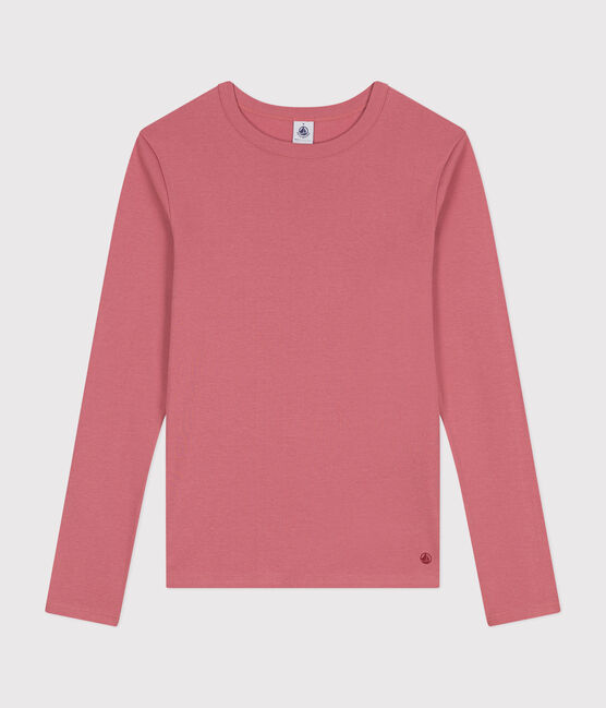Women's plain rib knit long-sleeved Iconic T-shirt ROSEWOOD pink