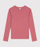 Women's plain rib knit long-sleeved Iconic T-shirt ROSEWOOD pink