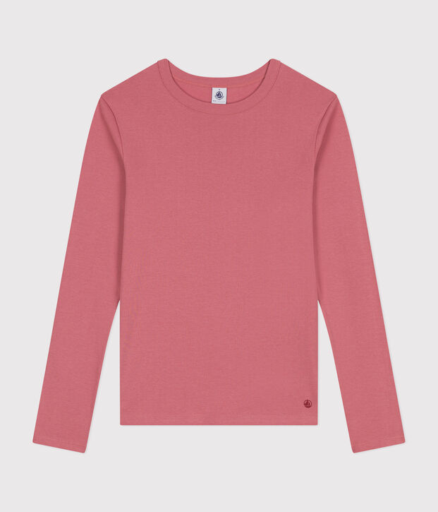 Women's plain rib knit long-sleeved Iconic T-shirt pink