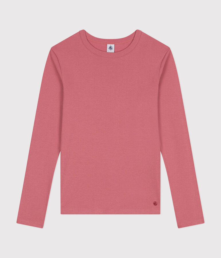 Women's plain rib knit long-sleeved Iconic T-shirt pink