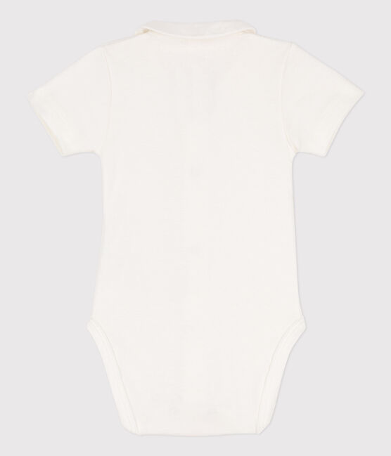 Babies' Short-Sleeved Cotton Bodysuit with Collar MARSHMALLOW white
