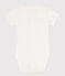 Babies' Short-Sleeved Cotton Bodysuit with Collar MARSHMALLOW white