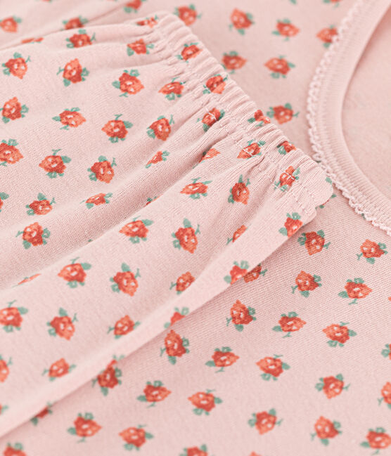 Girls' Short-Sleeved Cotton Pyjamas SALINE pink/MULTICO white