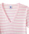 Women's striped original rib V-neck T-shirt BABYLONE pink/MARSHMALLOW white