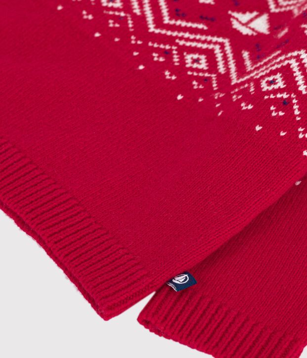 Babies' jumper in wool and cotton with a jacquard pattern red/multicolor
