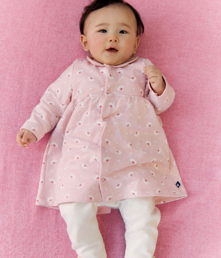 Babies' dress with a collar, printed with hearts and flowers, and leggings in cotton pink/multicolor