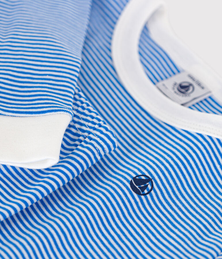 Children's Fitted Stripy Cotton Pyjamas blue/white