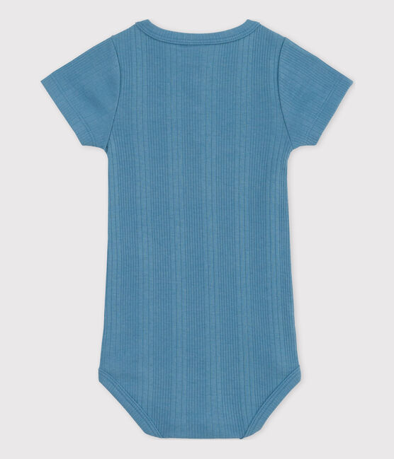 Babies' Short-Sleeved Cotton Bodysuit With Henley Neck LAVIS blue