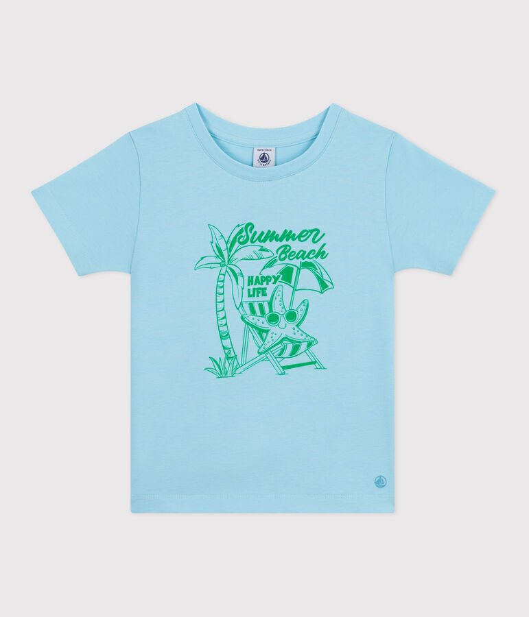 Children's short-sleeved printed cotton T-shirt blue