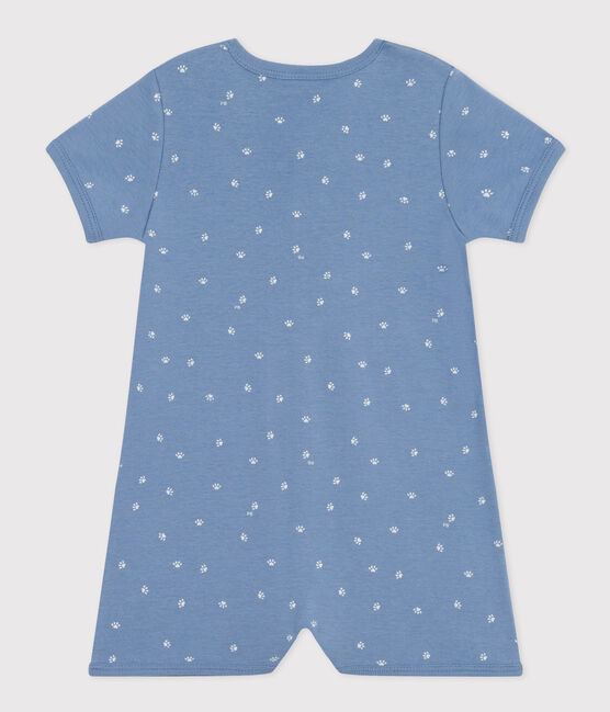 Babies' Short Cotton Playsuit BEACH blue/MARSHMALLOW