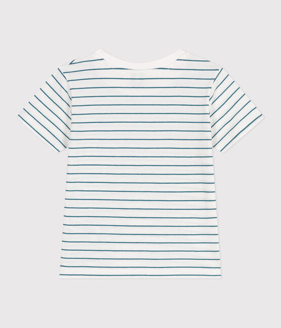 Children's short-sleeved stripy cotton T-shirt MARSHMALLOW green/DRAGONFLY