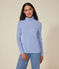 Women's iconic roll neck T-shirt in decorative rib knit blue