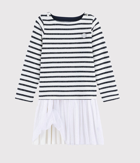 Girl's Long-sleeved Dress MARSHMALLOW white/SMOKING ARGENT BRILLANT