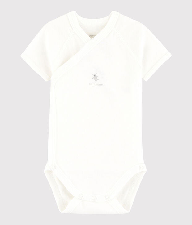 Unisex Babies' Short-Sleeved Wrapover Bodysuit white