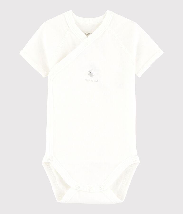 Unisex Babies' Short-Sleeved Wrapover Bodysuit white