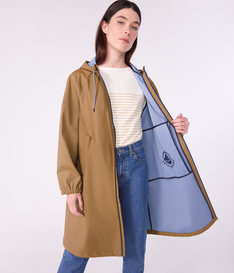 Women's long raincoat in two colours brown