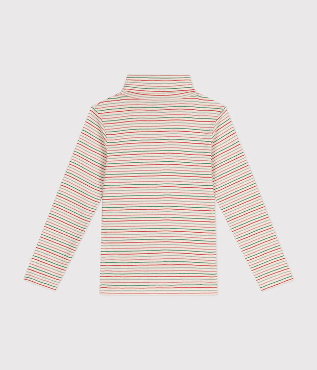 Girls' cotton polo neck Ecru/multicolor