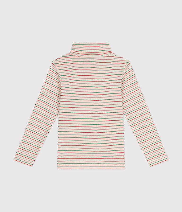 Girls' cotton polo neck Ecru/multicolor