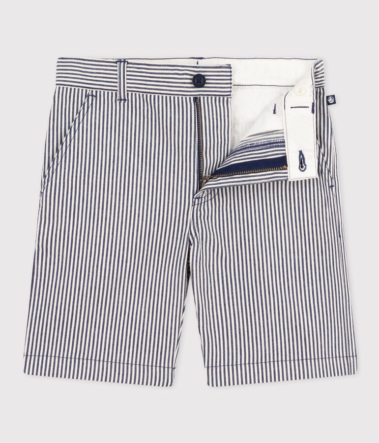 Boys' Stripy Cotton Bermuda Shorts blue/white