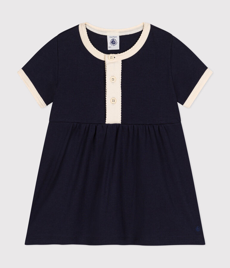 Babies' cotton short-sleeved dress blue