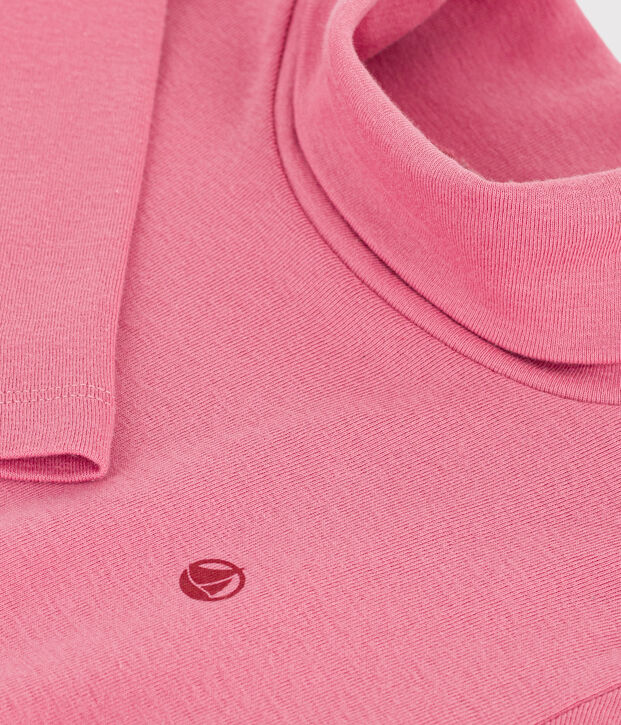 Children's plain cotton rollneck top pink