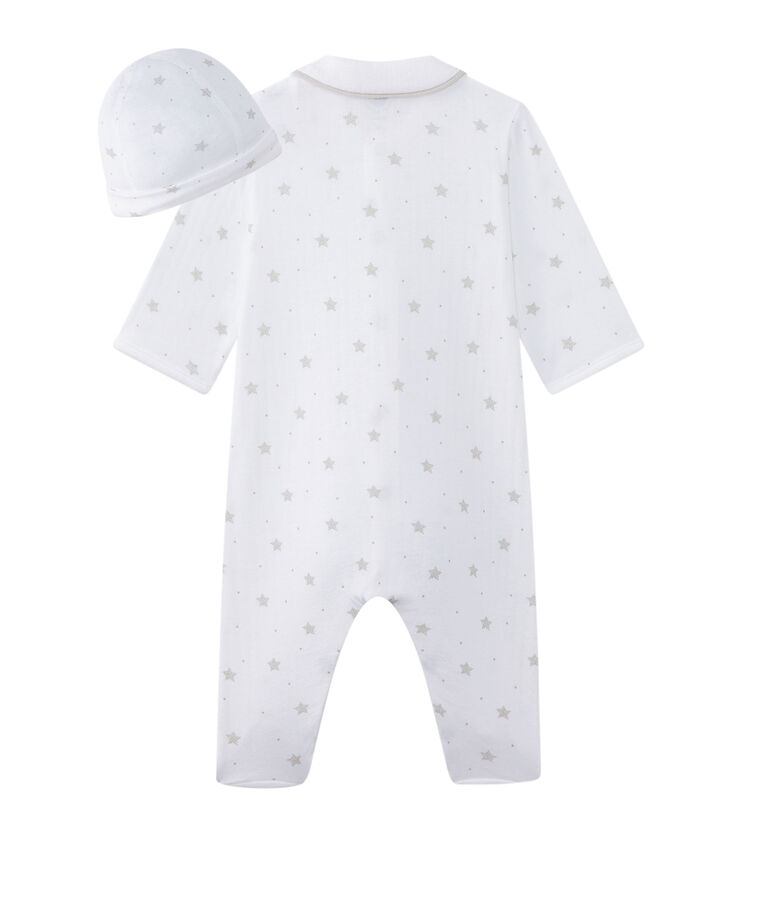 Baby's unisex sleepsuit and its newborn hat white/brown