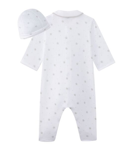Baby's unisex sleepsuit and its newborn hat ECUME white/SHITAKE brown