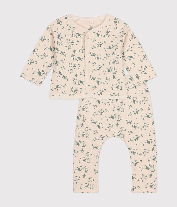 Babies' Tube Knit Outfit- 2-piece set Ecru/green