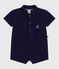 Babies' short plain cotton jumpsuit with a polo collar blue