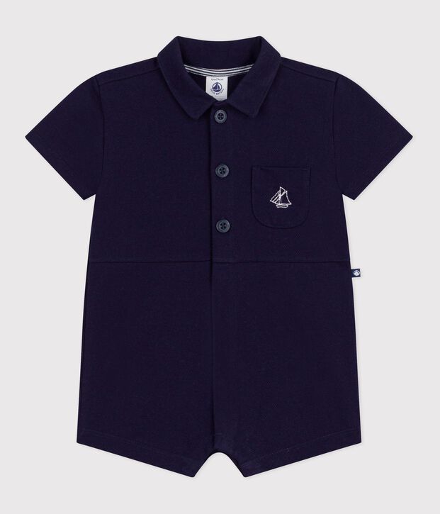 Babies' short plain cotton jumpsuit with a polo collar SOIR