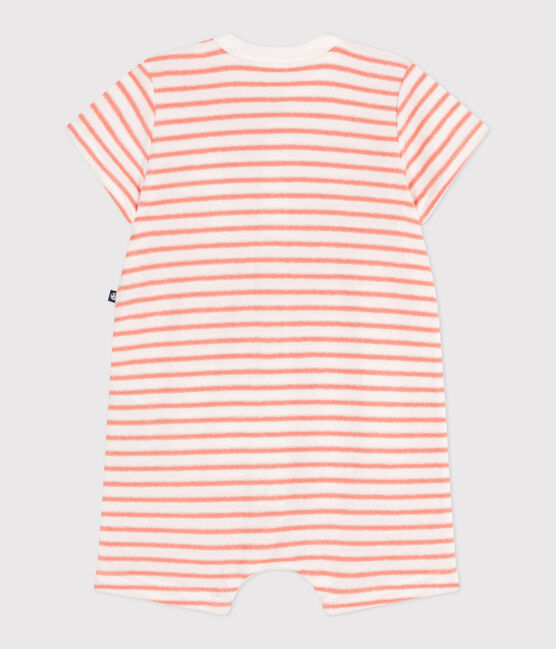 Babies' stripy cotton terry playsuit MARSHMALLOW orange/ABRICOT
