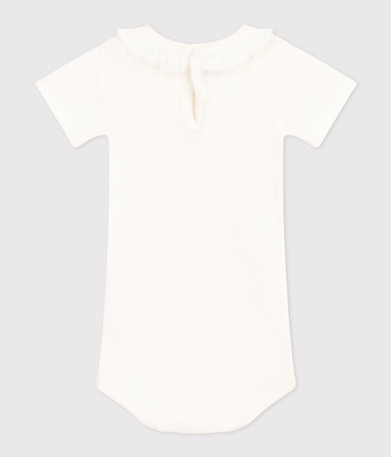 Babies' Short-Sleeved Cotton Bodysuit With Ruffle Collar white