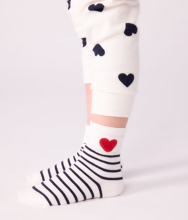 3 pairs of children's cotton socks with stripes and hearts multicolor