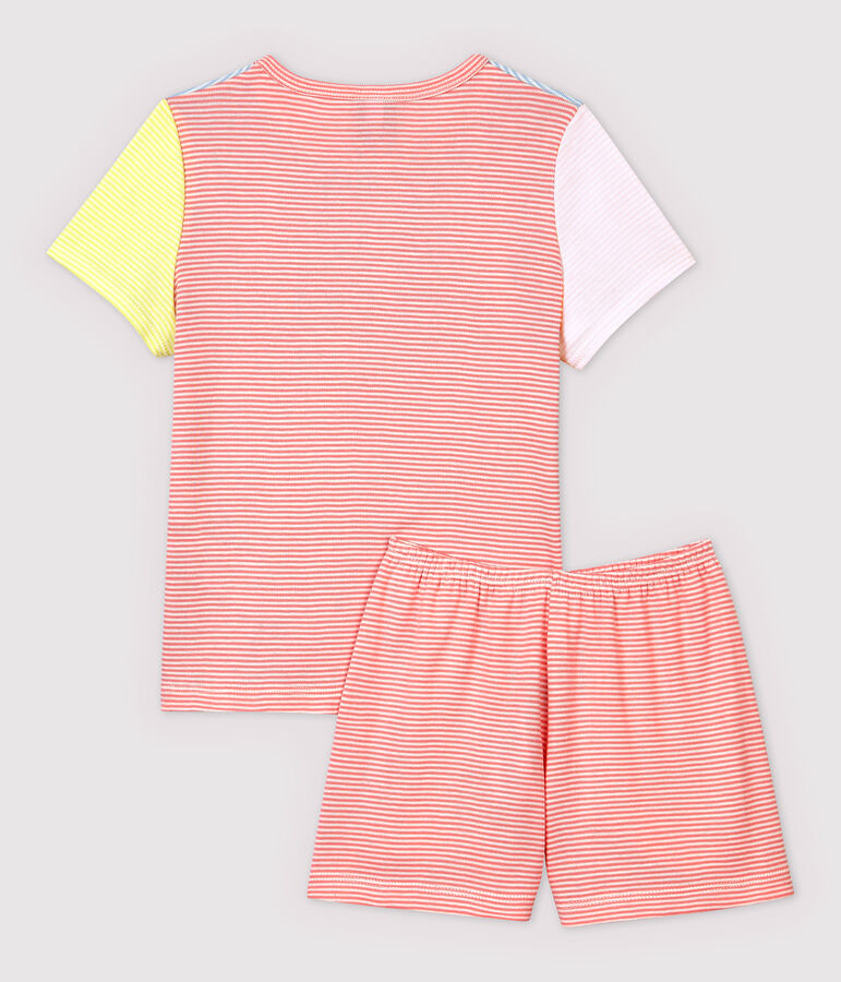 Girls' Colourful Pinstriped Cotton Short Pyjamas JASMIN blue/MULTICO white