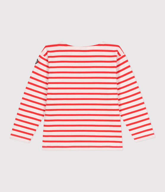 Children's unisex long-sleeved cotton Breton top FLEUR pink/SPICY