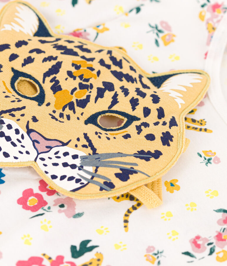 Children's cotton glow in the dark panther print pyjamas white/multicolor