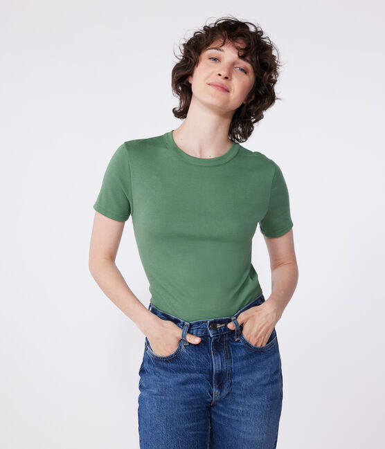 Women's short-sleeved linen T-shirt PALMERAIE green